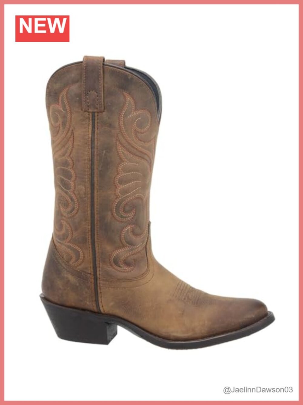 Women's Embroidered Round Toe Casual Western Boots Low Heel Mid Calf Pull-On
